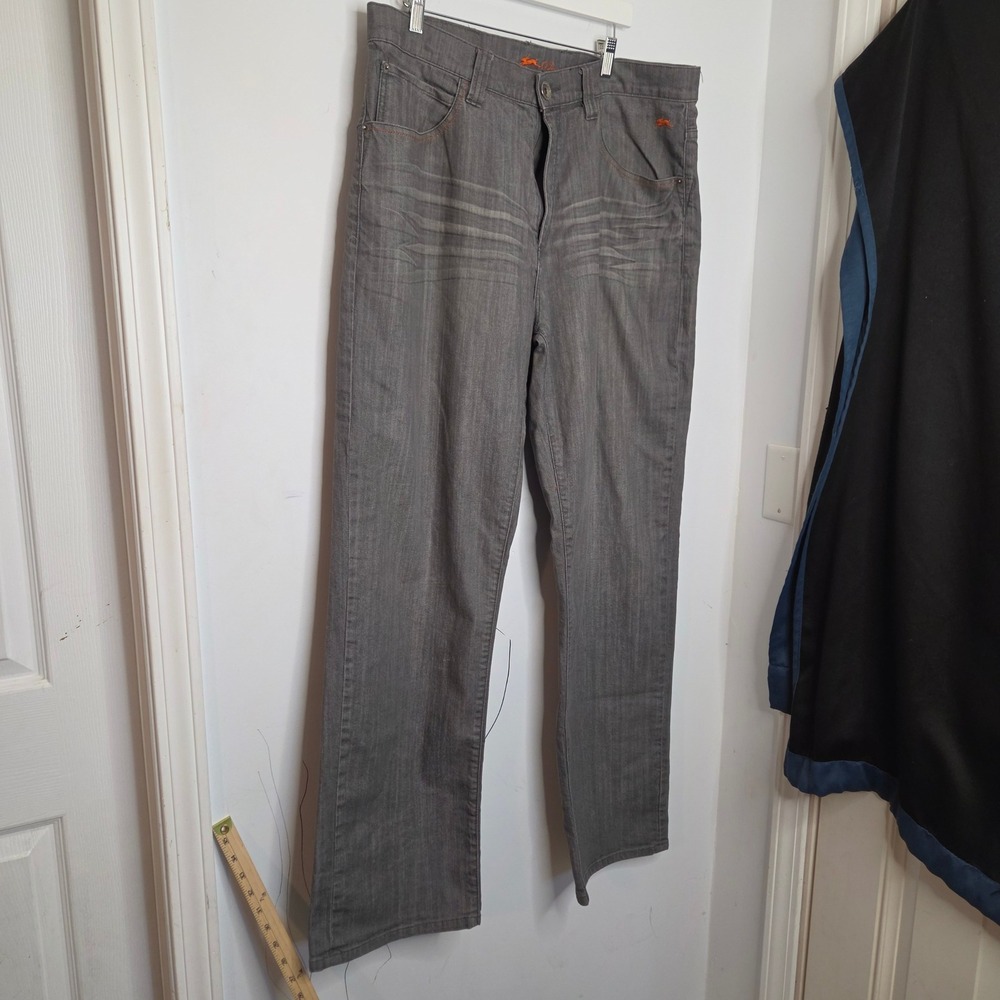 Andrew Tiziano Mens Grey Straight Leg Denim Jeans Whiskered Size 38 Logo Detail‎